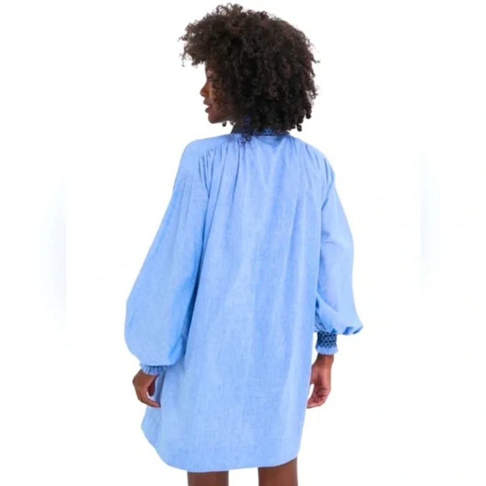 NWT Tuckernuck Aubury Light Blue Long-Sleeve Smocked Waist Mini Dress - Picture 2 of 6